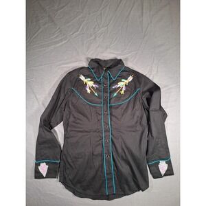 Gypsy Soule Western Shirt Embroidered Skull Arrowhead Rockabilly Black Large